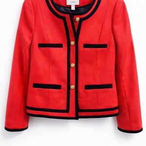 J.Crew Red Lady Jacket Gold Button Trim Chanel Style Blazer Size 6
